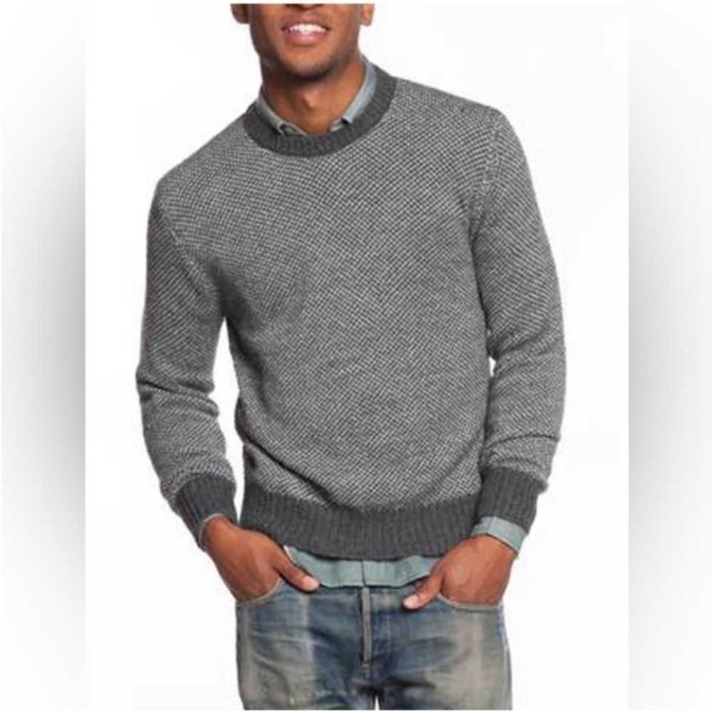 Marine Layer Enzo Contrast Trim Cotton Wool Blend Crew Neck Sweater Grey XL